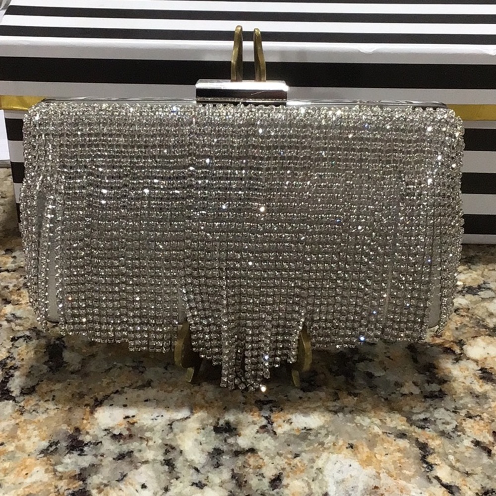 Silver Crystal Evening Clutch 7” x 4” x 1 1/2” NEW In Box